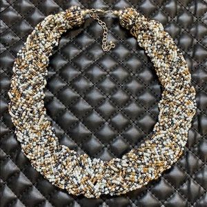 Anthropology Blue Seed Beaded Braided Necklace